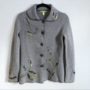 Sigrid Olsen Tweed wool embroidered cardigan jacket